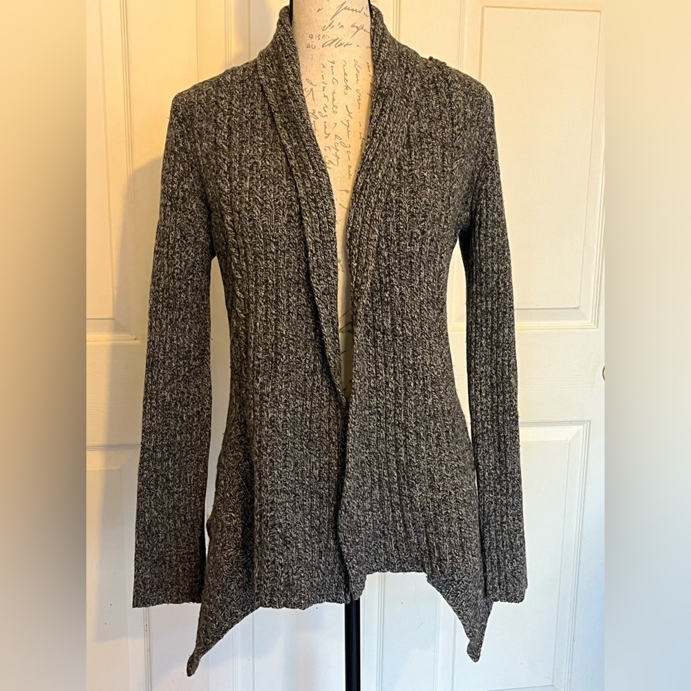 Anthropologie Canary Graceful Points Gray Open Front Wool Cardigan Sweater Small